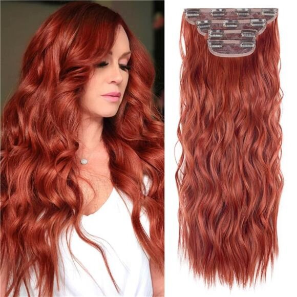 4PCS Clip in Hair Extensions, Red